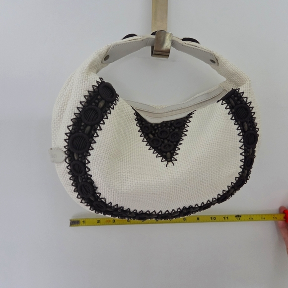 Cole Haan Ivory Raffia With Brown Beads/Details Alyssa Mini Hobo Handbag - Picture 1 of 6